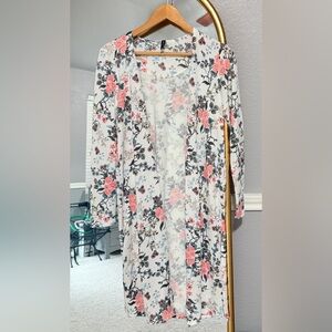 Massini | White Spring Floral Kimono Boho Cardigan Duster women’s small